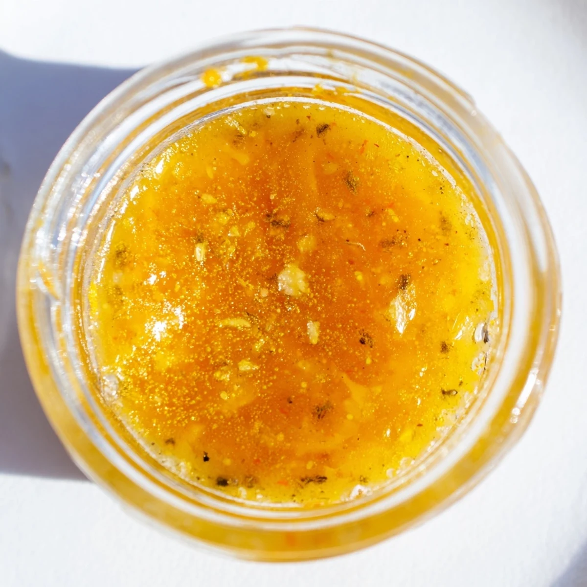 Bright homemade citrus vinaigrette in a mason jar with fresh lemon wedges