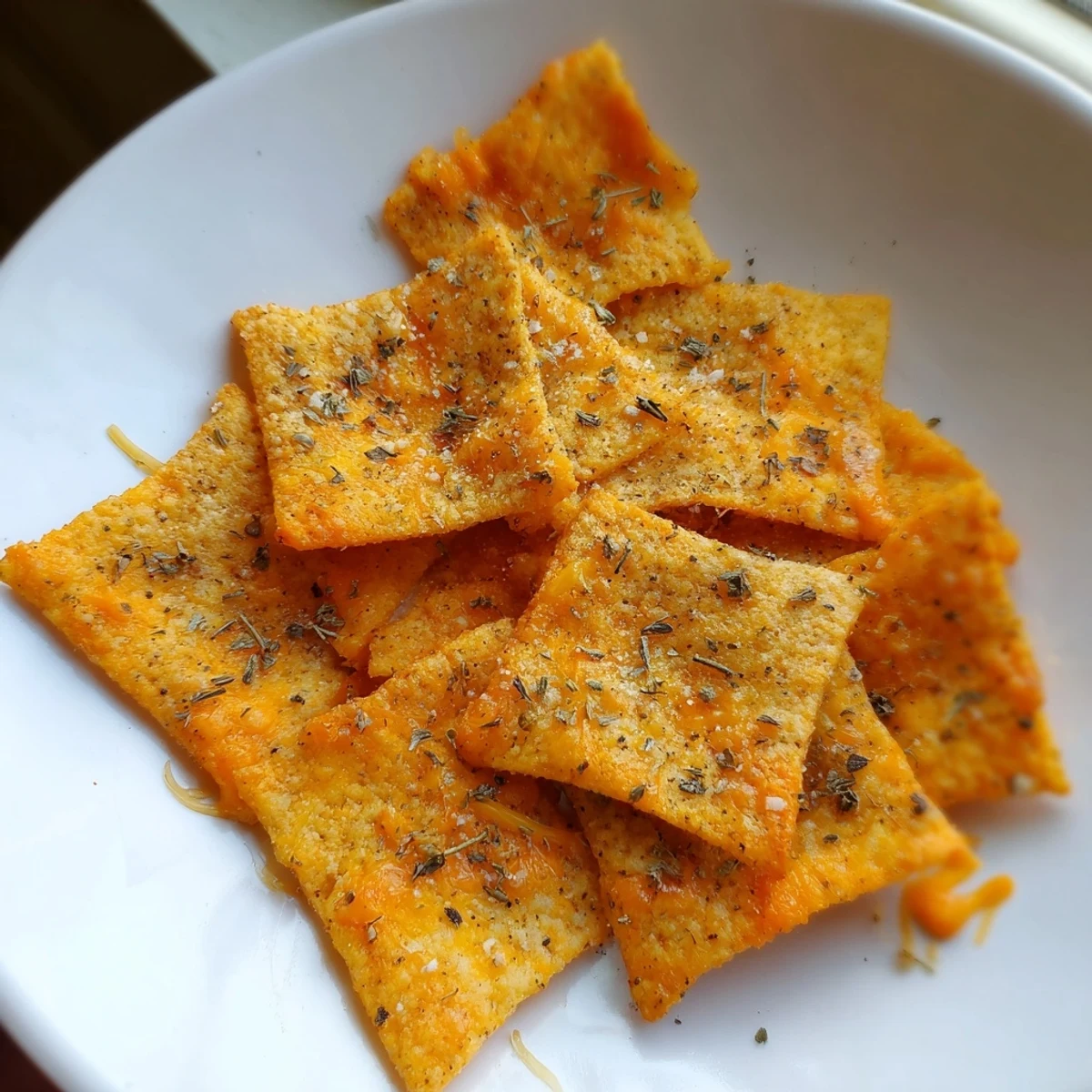 Crunchy taco crackers arranged on a rustic board beside creamy guacamole dip