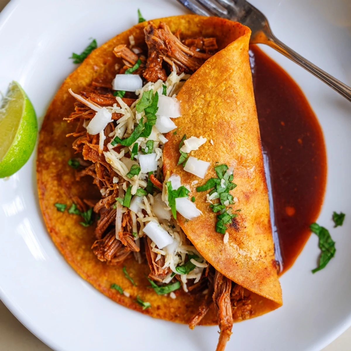 Golden slow cooker birria tacos served with fresh lime wedges and dipping broth