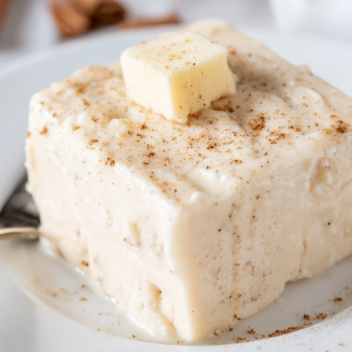 Homemade Eggnog Fudge chilled until firm, cut into glossy white squares  