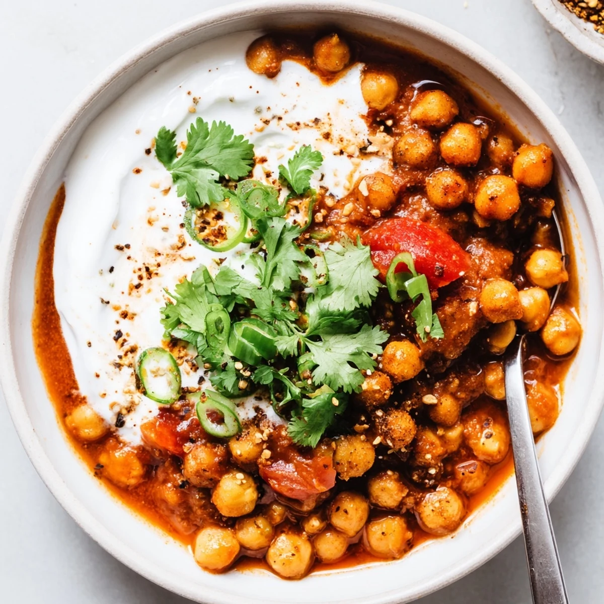 Weeknight Greek Yogurt Chickpea Curry creamy, tangy sauce spooned onto fluffy rice