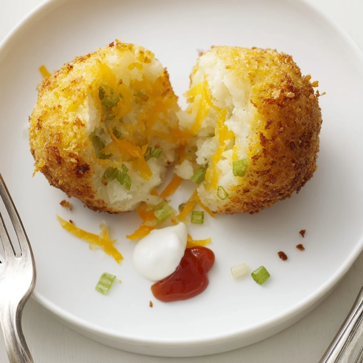 Fried Mashed Potato Balls golden-crisp exterior, creamy cheddar center, served with ranch