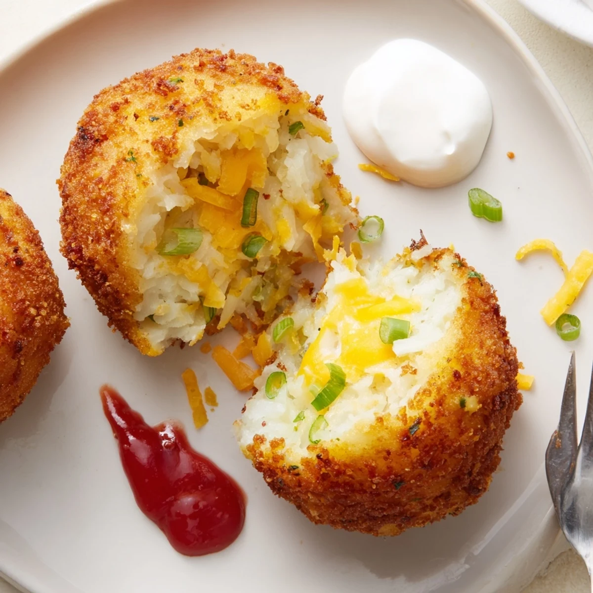 Fried Mashed Potato Balls on paper towel, steaming hot, ready for dipping
