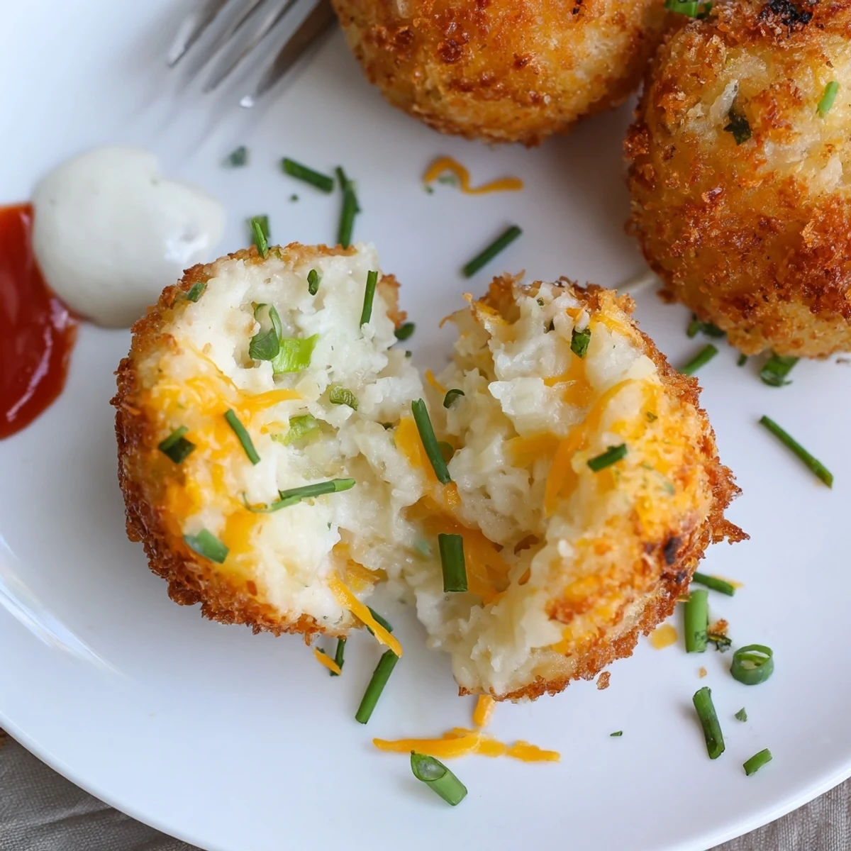 Homestyle Fried Mashed Potato Balls studded with green onions, crunchy golden crust