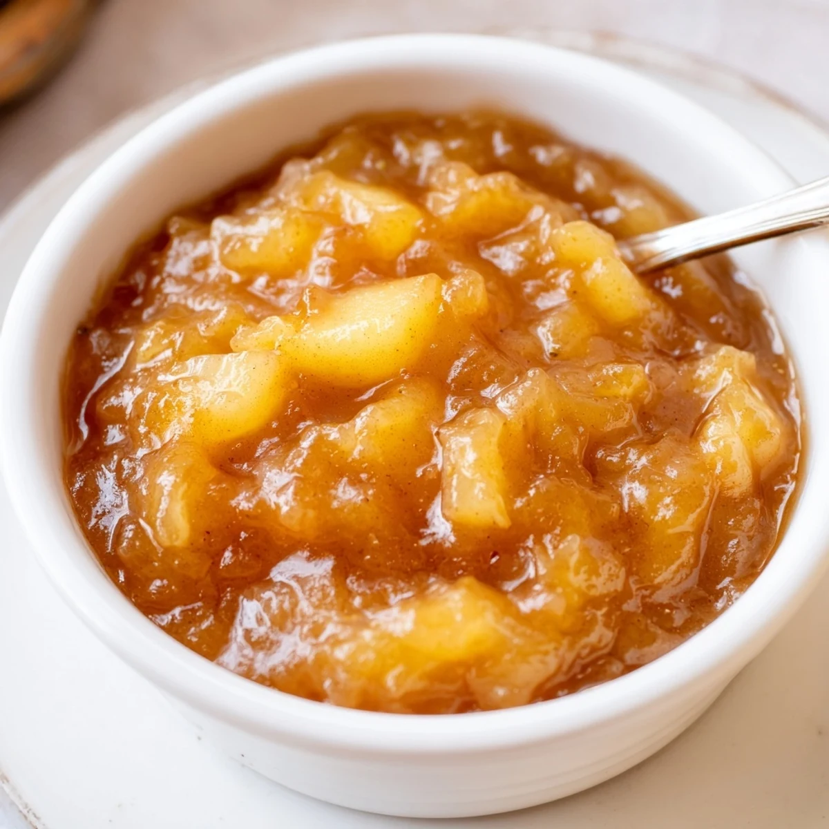 Creamy Fall Caramel Apple Jam swirled into yogurt, rich cinnamon notes