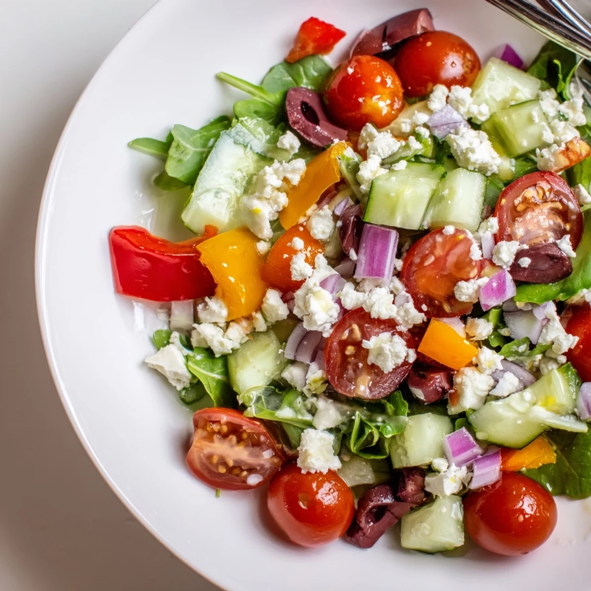 Fresh Salad Recipe with crunchy cucumber, sweet cherry tomatoes, bright lemon dressing.