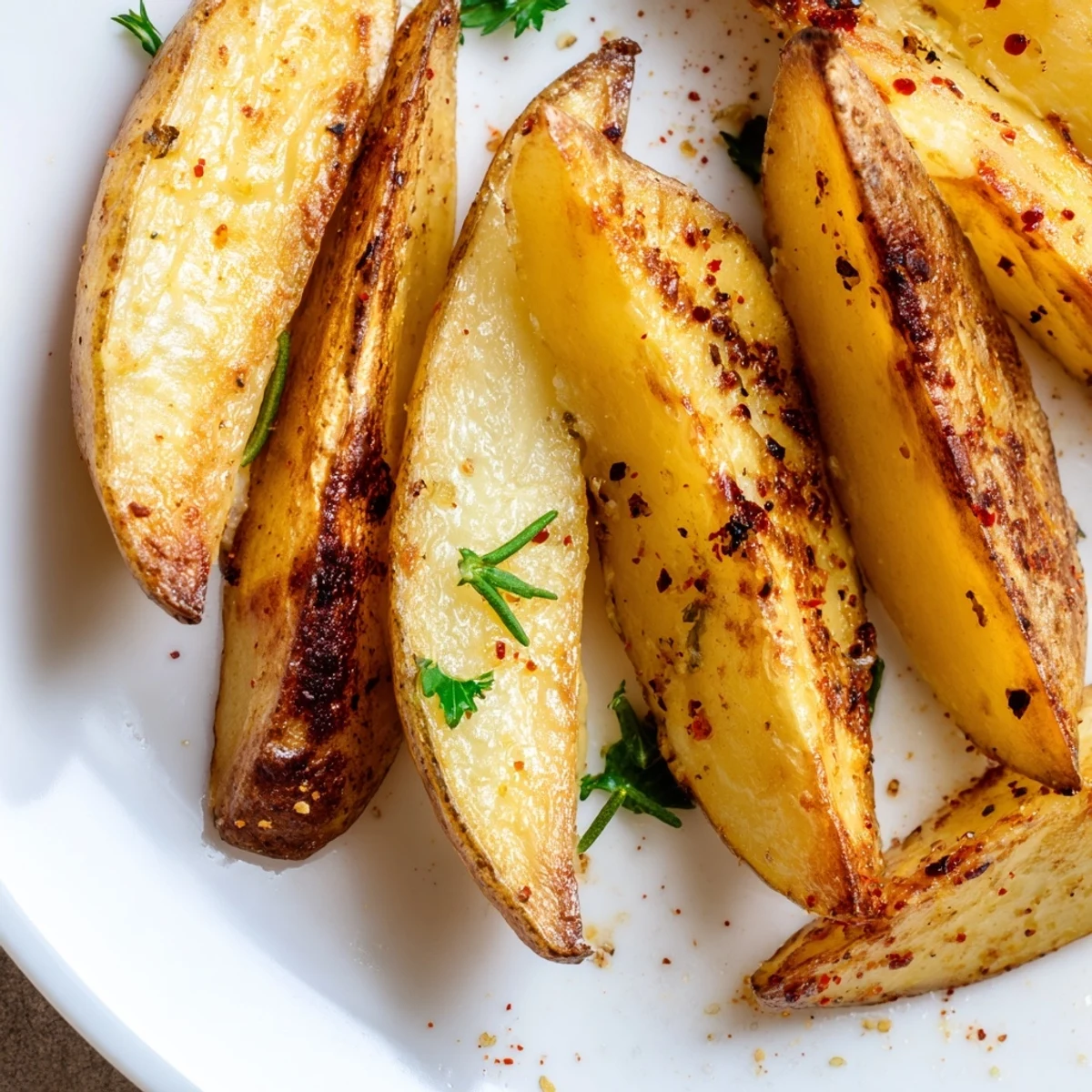 Seasoned Potato Wedges resting on parchment paper, ready for baking and dipping