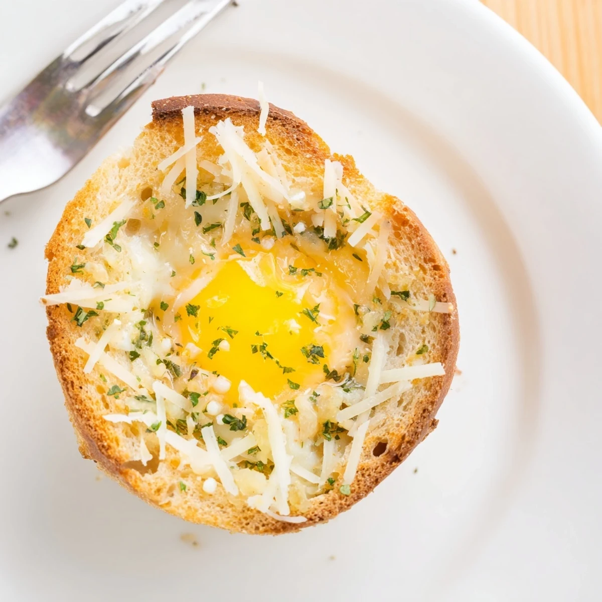 Six savory Lazy Garlic Bread Egg Cups nestled in muffin tin, buttery aroma