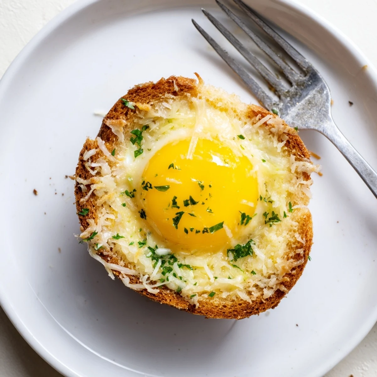 Warm Lazy Garlic Bread Egg Cups with golden yolks and parsley garnish