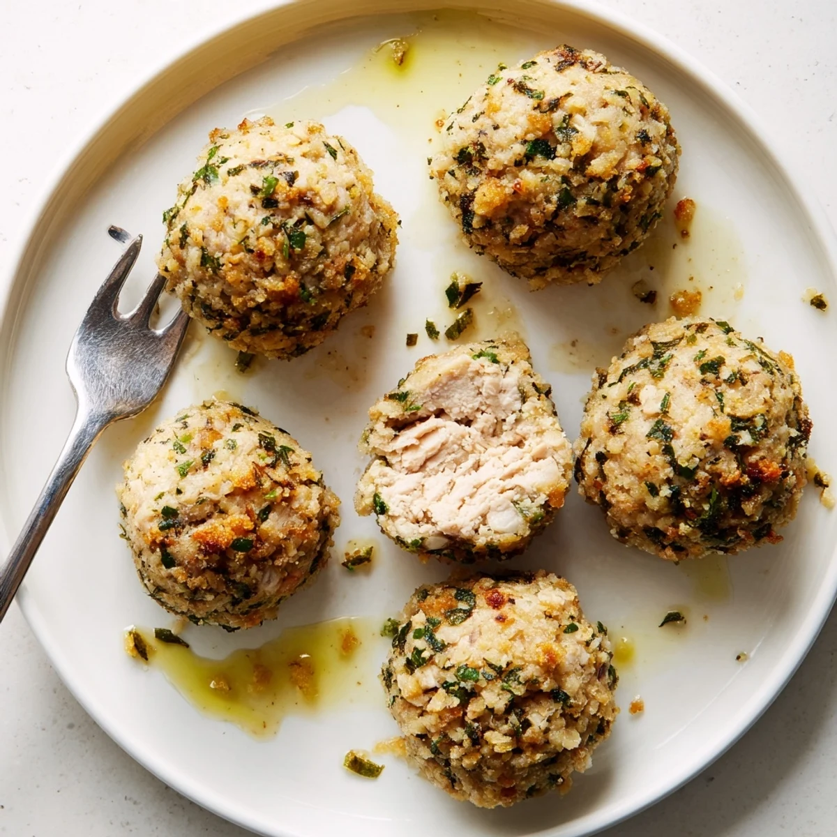 Crisp-edged Sage Onion Chicken Balls beside honey-mustard dip, sweet onion flavor