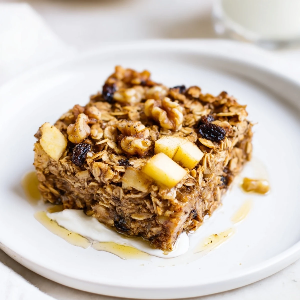 Steaming Delicious Apple Cinnamon Oatmeal Bake Recipe For Mornings with golden crust  
