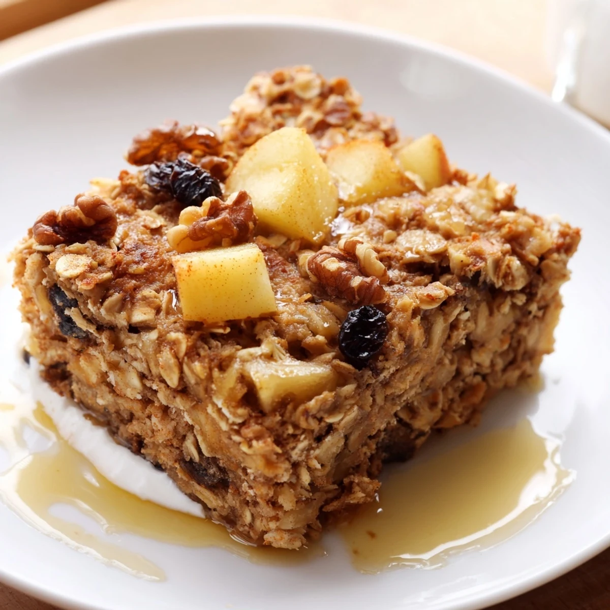 Comforting Delicious Apple Cinnamon Oatmeal Bake Recipe For Mornings, served warm with yogurt