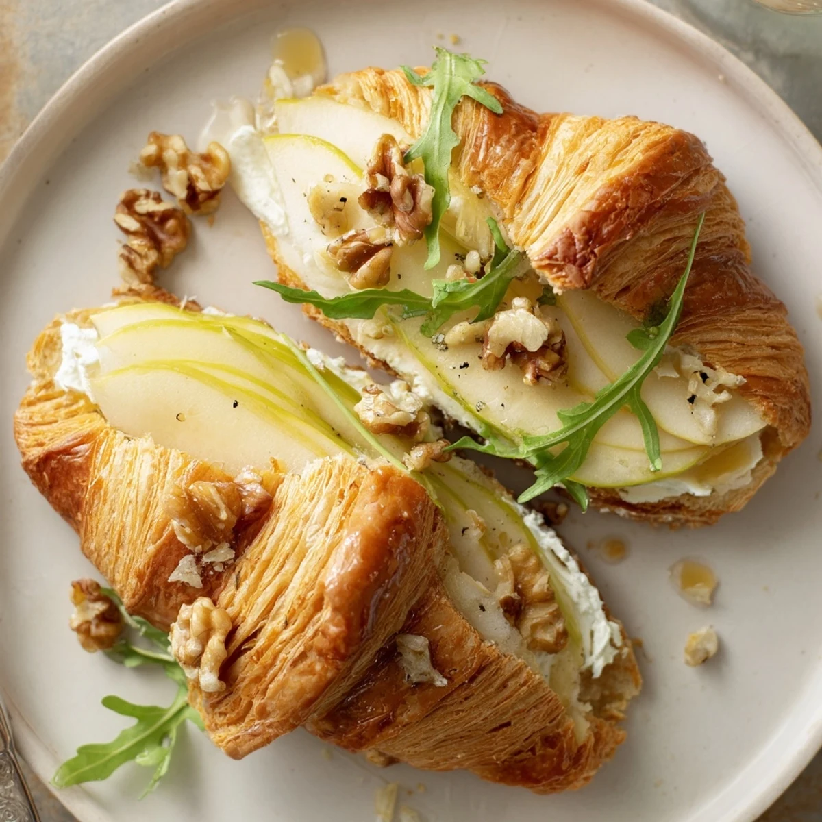 Apple Goat Cheese Croissant Sandwich layered with soft goat cheese and crisp apple slices