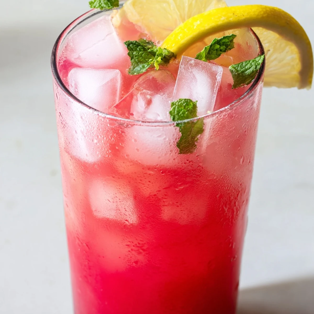 Close-up of chilled watermelon lemonade in a mason jar with floating watermelon chunks