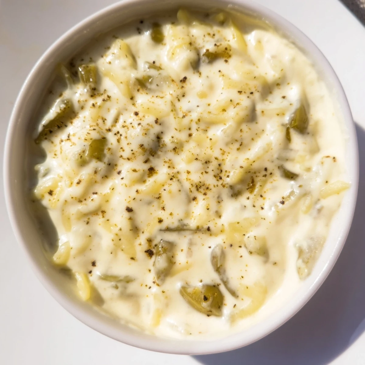 Smooth white queso dip melting over crispy tortilla chips for party appetizer