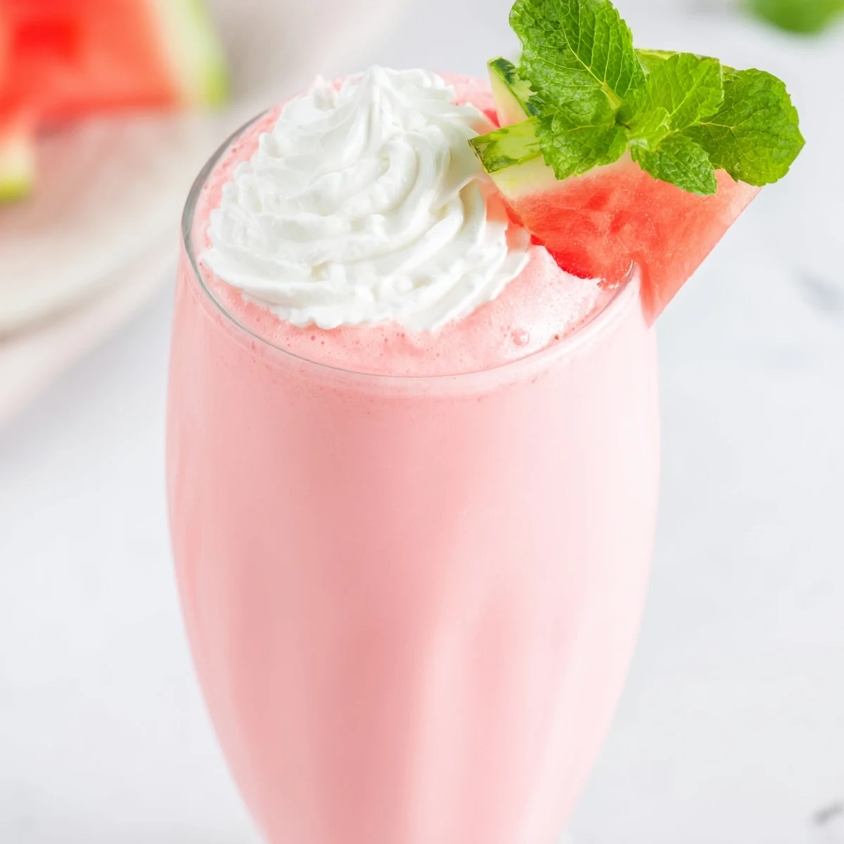 Thick and frosty watermelon milkshake blended with vanilla ice cream and lime