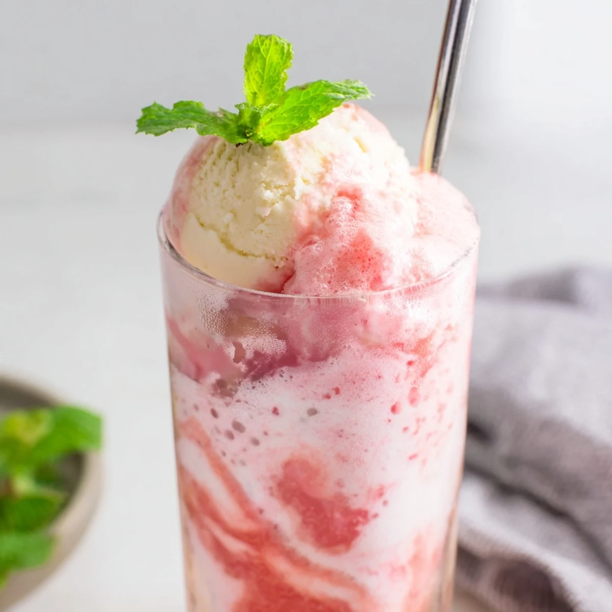 Refreshing watermelon mango floats feature creamy vanilla ice cream floating atop vibrant blended fruit puree