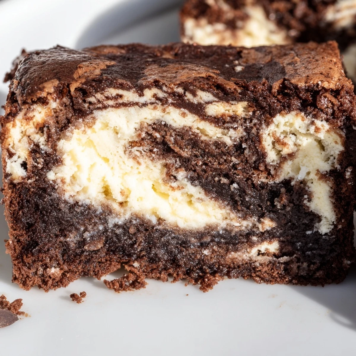 Fudgy sourdough cheesecake brownie bars featuring marbled swirls of chocolate and creamy cheesecake layers