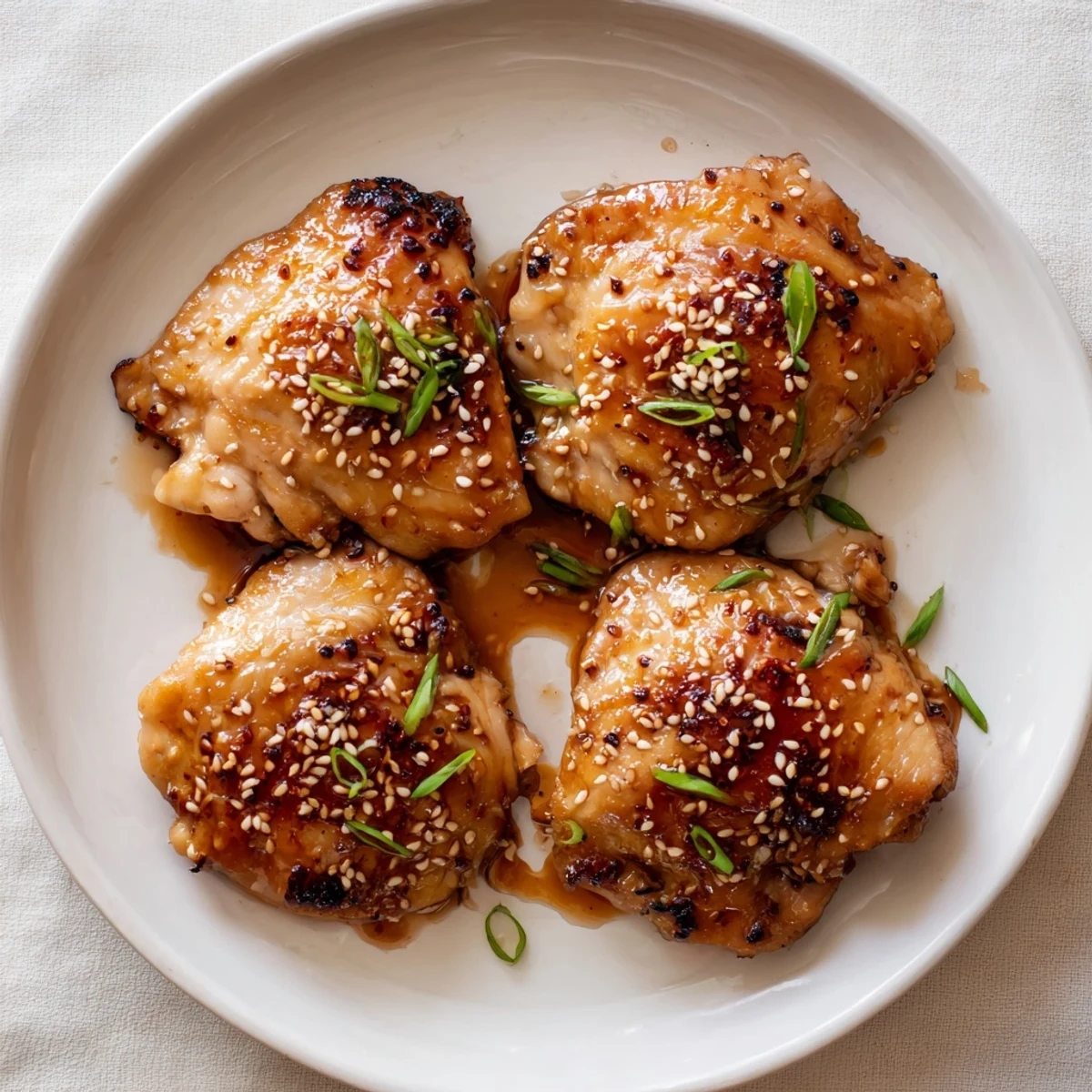 Honey Soy Chicken glazed and caramelized, resting on steamed rice, sprinkled sesame seeds