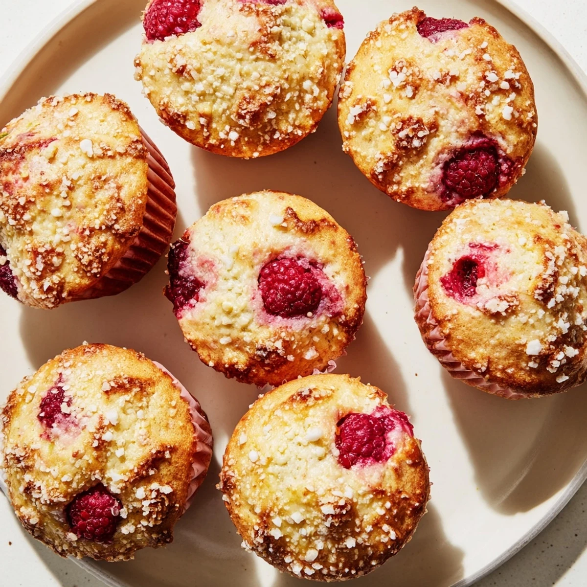 Moist breakfast muffins bursting with fresh red raspberries and creamy ricotta cheese