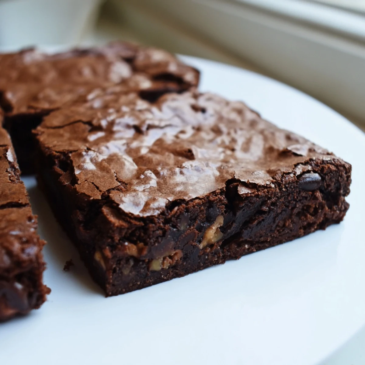 Fudgy homemade brownies with a crackly top, sliced into rich chocolate squares